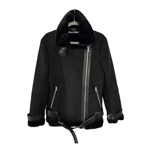 Topshop Black Faux Suede
Shearling Biker Jacket Size 6 - Picture 3 of 10